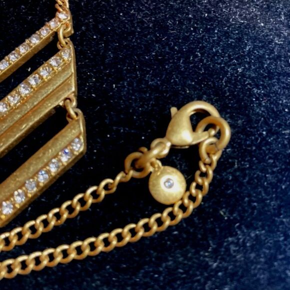 J Crew Goldtone Crystal Chevron Necklace NWOT 30" - Picture 3 of 9